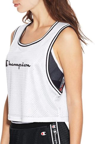 Champion Women's Reversible Mesh Cropped Tank, Amaranth/Blur Tropics Pink/Chscrplastisol-Gr 9936, M in Saudi Arabia