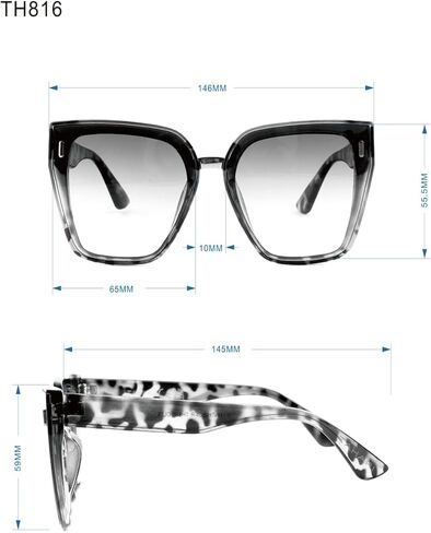 TAHARI Th816 نظارة شمسية نسائية ذات عدسة كبيرة الحجم واقية من الأشعة فوق البنفسجية بنسبة 100%. هدايا أنيقة لها، 65 ملم in Kuwait