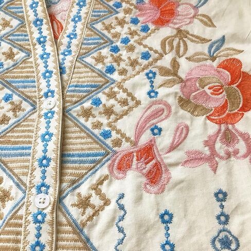 LauraKlein Mexican Shirts for Women Summer Casual Embroidered Tops Ladies Button Down Tops Peasant Tunic Loose Blouse in Kuwait