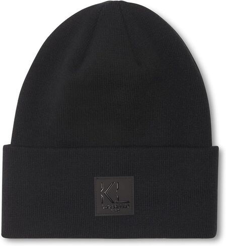 Karl Lagerfeld Paris Women's Fleece Lined Kl Patch Beanie, Black in Saudi Arabia