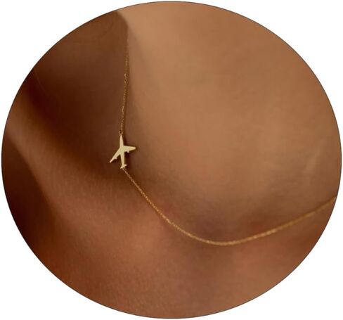 Kyerlyn 14K Gold Necklace for Women, Dainty Airplane/Swallow/Lightning Necklace Sideways Necklace Pendant Trendy for Girls Adjustable Chain Simple Choker Everyday Jewelry Gifts in Kuwait