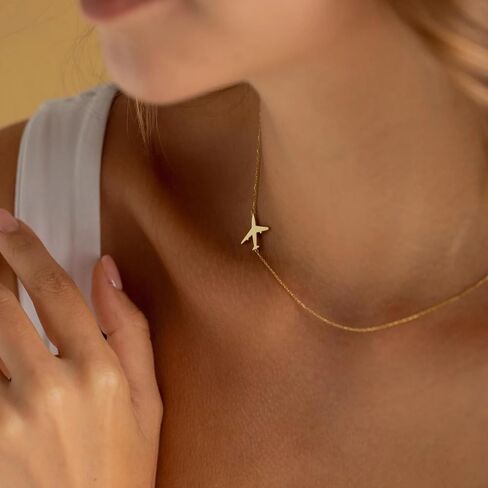 Kyerlyn 14K Gold Necklace for Women, Dainty Airplane/Swallow/Lightning Necklace Sideways Necklace Pendant Trendy for Girls Adjustable Chain Simple Choker Everyday Jewelry Gifts in Kuwait