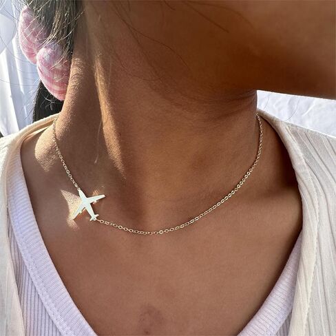 Kyerlyn 14K Gold Necklace for Women, Dainty Airplane/Swallow/Lightning Necklace Sideways Necklace Pendant Trendy for Girls Adjustable Chain Simple Choker Everyday Jewelry Gifts in Kuwait