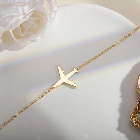 Kyerlyn 14K Gold Necklace for Women, Dainty Airplane/Swallow/Lightning Necklace Sideways Necklace Pendant Trendy for Girls Adjustable Chain Simple Choker Everyday Jewelry Gifts in Kuwait