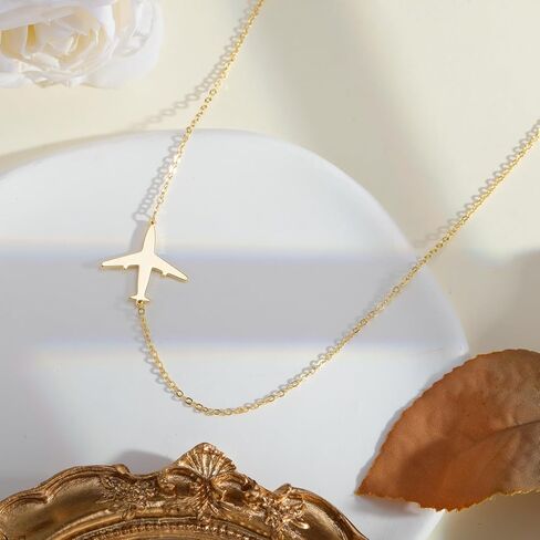 Kyerlyn 14K Gold Necklace for Women, Dainty Airplane/Swallow/Lightning Necklace Sideways Necklace Pendant Trendy for Girls Adjustable Chain Simple Choker Everyday Jewelry Gifts in Kuwait