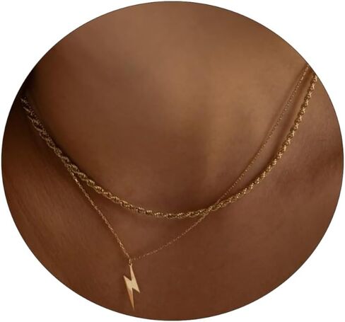 Kyerlyn 14K Gold Necklace for Women, Dainty Airplane/Swallow/Lightning Necklace Sideways Necklace Pendant Trendy for Girls Adjustable Chain Simple Choker Everyday Jewelry Gifts in Saudi Arabia