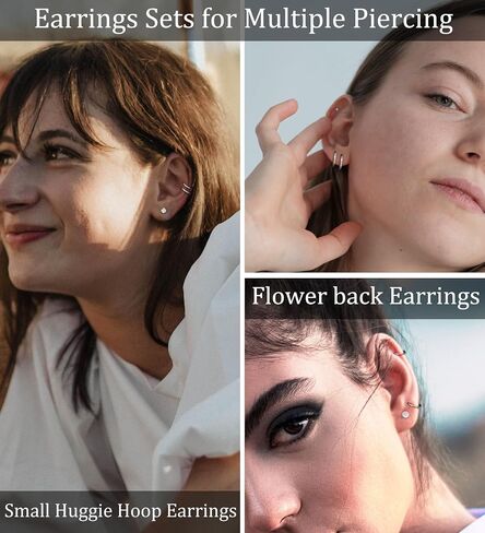 MJust Hypoallergenic Surgical Steel Earrings for Women Men Small Flat Back Earrings CZ Dot Ball 20G Simple Stud Hoop Earrings Stainless Steel Cartilage Earring Set in Saudi Arabia