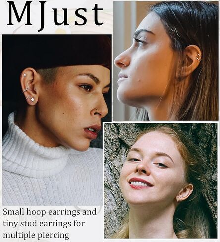 MJust Hypoallergenic Surgical Steel Earrings for Women Men Small Flat Back Earrings CZ Dot Ball 20G Simple Stud Hoop Earrings Stainless Steel Cartilage Earring Set in Saudi Arabia