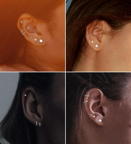 MJust Hypoallergenic Surgical Steel Earrings for Women Men Small Flat Back Earrings CZ Dot Ball 20G Simple Stud Hoop Earrings Stainless Steel Cartilage Earring Set in Saudi Arabia