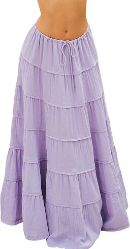 تنورة نسائية طويلة غير رسمية، تنورة طويلة ماكسي متدرجة على شكل حرف A، صورة ظلية in Kuwait