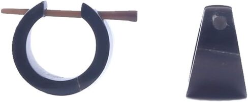 Unisex Black Natural Horn Tribal Hoop Earrings with Stick Posts, Handmade Carved Round Huggie Earrings Jewelry 16-17mm in Saudi Arabia