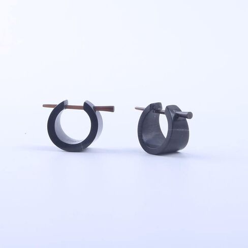 Unisex Black Natural Horn Tribal Hoop Earrings with Stick Posts, Handmade Carved Round Huggie Earrings Jewelry 16-17mm in Saudi Arabia
