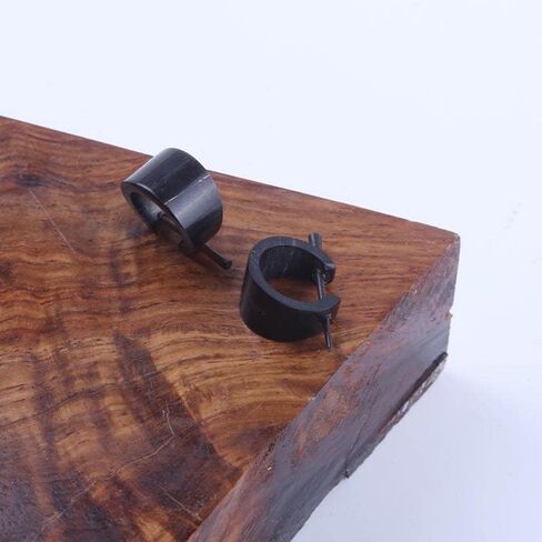 Unisex Black Natural Horn Tribal Hoop Earrings with Stick Posts, Handmade Carved Round Huggie Earrings Jewelry 16-17mm in Saudi Arabia