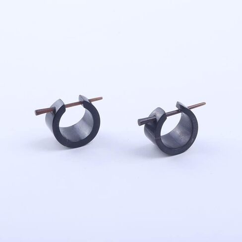 Unisex Black Natural Horn Tribal Hoop Earrings with Stick Posts, Handmade Carved Round Huggie Earrings Jewelry 16-17mm in Saudi Arabia