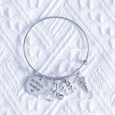 VALAFO School Nurse Appreciation Gifts Bracelet for Women School Nurses Week Gift Graduating Nursing School Registered Nurses Bangle School Nurse Bracelet, Pearl in Kuwait