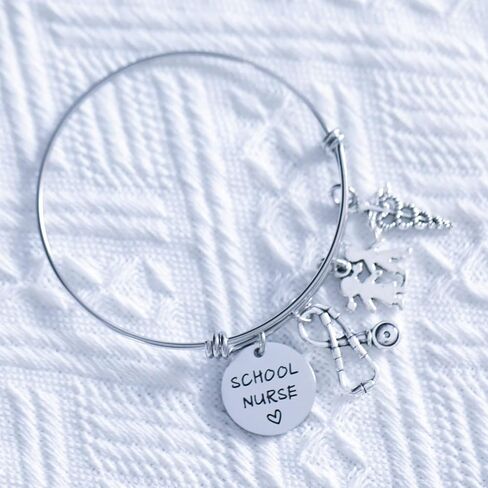 VALAFO School Nurse Appreciation Gifts Bracelet for Women School Nurses Week Gift Graduating Nursing School Registered Nurses Bangle School Nurse Bracelet, Pearl in Kuwait