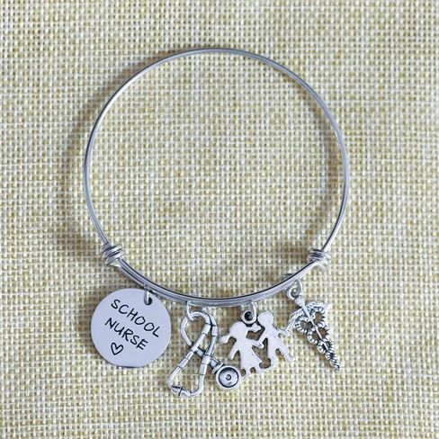 VALAFO School Nurse Appreciation Gifts Bracelet for Women School Nurses Week Gift Graduating Nursing School Registered Nurses Bangle School Nurse Bracelet, Pearl in Kuwait