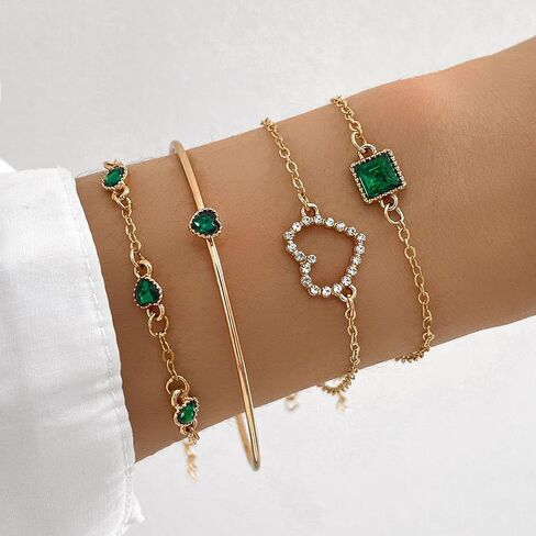 4Pcs Gold Bracelets Bangles Set for Women,Punk Layered Stackable Gold Bracelets Open Cuff Wrap Bangle Chain Anklets for Girls Trendy Jewelry in Saudi Arabia