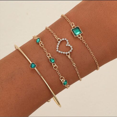 4Pcs Gold Bracelets Bangles Set for Women,Punk Layered Stackable Gold Bracelets Open Cuff Wrap Bangle Chain Anklets for Girls Trendy Jewelry in Saudi Arabia