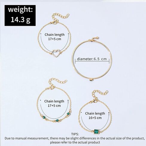 4Pcs Gold Bracelets Bangles Set for Women,Punk Layered Stackable Gold Bracelets Open Cuff Wrap Bangle Chain Anklets for Girls Trendy Jewelry in Saudi Arabia