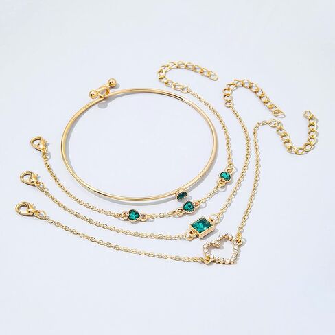 4Pcs Gold Bracelets Bangles Set for Women,Punk Layered Stackable Gold Bracelets Open Cuff Wrap Bangle Chain Anklets for Girls Trendy Jewelry in Saudi Arabia