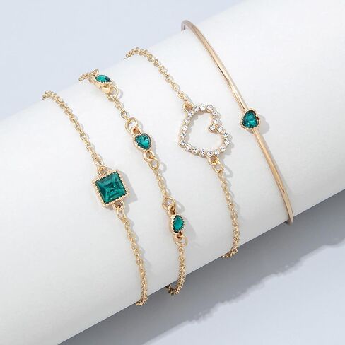 4Pcs Gold Bracelets Bangles Set for Women,Punk Layered Stackable Gold Bracelets Open Cuff Wrap Bangle Chain Anklets for Girls Trendy Jewelry in Saudi Arabia
