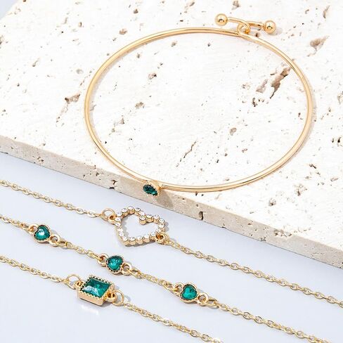 4Pcs Gold Bracelets Bangles Set for Women,Punk Layered Stackable Gold Bracelets Open Cuff Wrap Bangle Chain Anklets for Girls Trendy Jewelry in Saudi Arabia