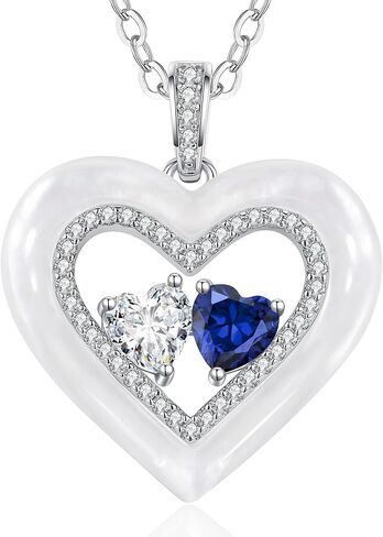 LOUISA SECRET Valentine's Day Gifts for Her, Shell Double Heart Birthstone Necklaces for Women, 925 Sterling Silver Fine Jewelry, Anniversary Birthday Gifts for Women Wife Mom Girlfriend Daughter Lady in Kuwait