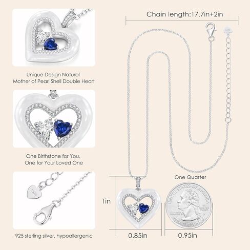 LOUISA SECRET Valentine's Day Gifts for Her, Shell Double Heart Birthstone Necklaces for Women, 925 Sterling Silver Fine Jewelry, Anniversary Birthday Gifts for Women Wife Mom Girlfriend Daughter Lady in Kuwait