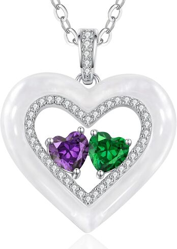 LOUISA SECRET Valentine's Day Gifts for Her, Shell Double Heart Birthstone Necklaces for Women, 925 Sterling Silver Fine Jewelry, Anniversary Birthday Gifts for Women Wife Mom Girlfriend Daughter Lady in Kuwait