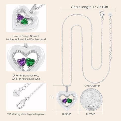 LOUISA SECRET Valentine's Day Gifts for Her, Shell Double Heart Birthstone Necklaces for Women, 925 Sterling Silver Fine Jewelry, Anniversary Birthday Gifts for Women Wife Mom Girlfriend Daughter Lady in Kuwait