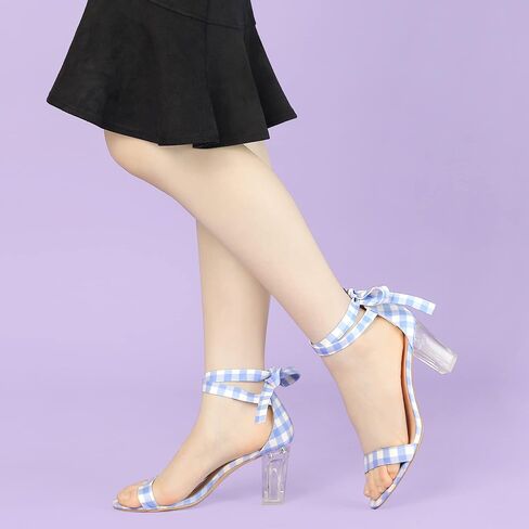 Allegra K Women's Plaid Heel Lace Up Clear Chunky Heels Sandals in Saudi Arabia