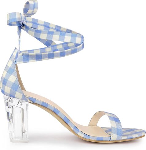 Allegra K Women's Plaid Heel Lace Up Clear Chunky Heels Sandals in Saudi Arabia