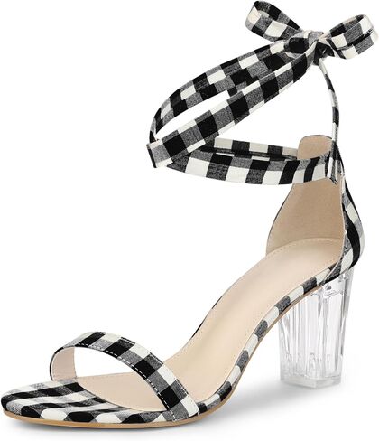Allegra K Women's Plaid Heel Lace Up Clear Chunky Heels Sandals in Saudi Arabia