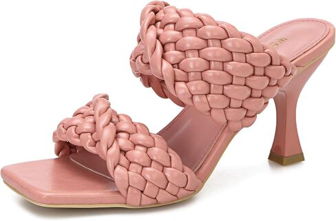 WSKEISP Women's Braided Heels Sandals Square Stiletto Mules Slip On Open Toe Backless Heeled Slippers Fashion Sexy Dress Wedding High Heel Slides in Saudi Arabia