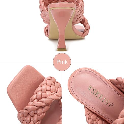 WSKEISP Women's Braided Heels Sandals Square Stiletto Mules Slip On Open Toe Backless Heeled Slippers Fashion Sexy Dress Wedding High Heel Slides in Saudi Arabia