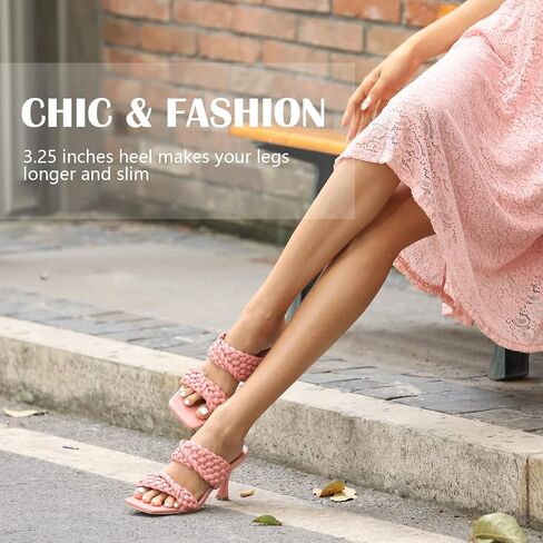 WSKEISP Women's Braided Heels Sandals Square Stiletto Mules Slip On Open Toe Backless Heeled Slippers Fashion Sexy Dress Wedding High Heel Slides in Saudi Arabia