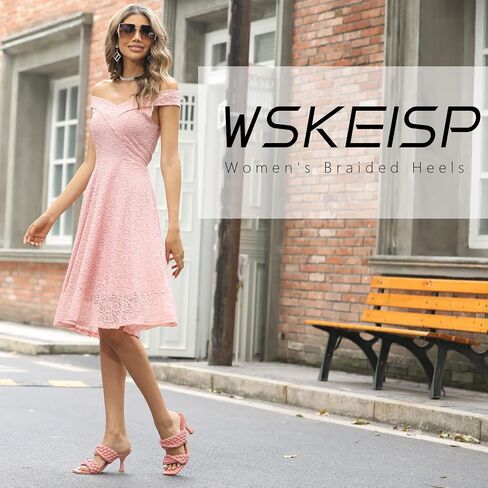 WSKEISP Women's Braided Heels Sandals Square Stiletto Mules Slip On Open Toe Backless Heeled Slippers Fashion Sexy Dress Wedding High Heel Slides in Saudi Arabia