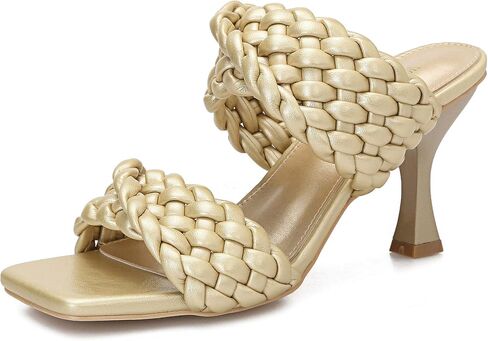 WSKEISP Women's Braided Heels Sandals Square Stiletto Mules Slip On Open Toe Backless Heeled Slippers Fashion Sexy Dress Wedding High Heel Slides in Saudi Arabia