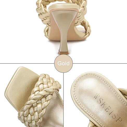 WSKEISP Women's Braided Heels Sandals Square Stiletto Mules Slip On Open Toe Backless Heeled Slippers Fashion Sexy Dress Wedding High Heel Slides in Saudi Arabia