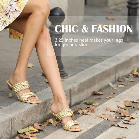 WSKEISP Women's Braided Heels Sandals Square Stiletto Mules Slip On Open Toe Backless Heeled Slippers Fashion Sexy Dress Wedding High Heel Slides in Saudi Arabia