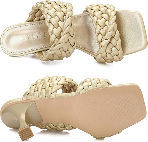 WSKEISP Women's Braided Heels Sandals Square Stiletto Mules Slip On Open Toe Backless Heeled Slippers Fashion Sexy Dress Wedding High Heel Slides in Saudi Arabia