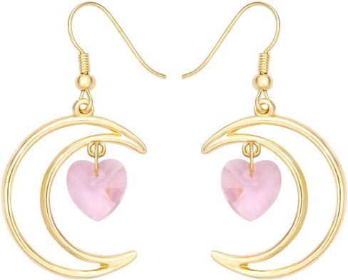 SENFAI Irish Crescent Half Moon Heart Crystal Hook Dangle 14K Gold Plated Earrings Necklace Set 3 Tone in Saudi Arabia