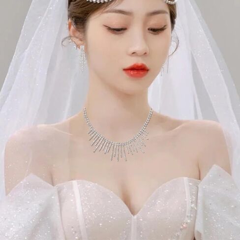 Elegant Necklace Earrings Set Bridal Jewelry Sets for Brides Bridesmaid Wedding Party Prom Dress Accessories Women Costume Jewelry in Saudi Arabia