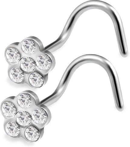 2pcs 20g 0.8mm Nose Screw Rings Flower Nostril Stud Surgical Stainless Steel Crystals Pick Color in Kuwait