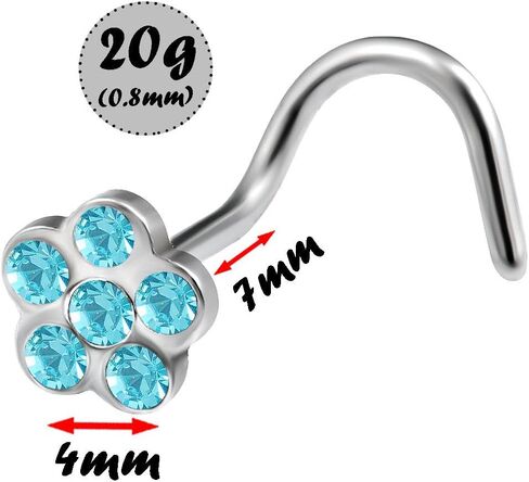 2pcs 20g 0.8mm Nose Screw Rings Flower Nostril Stud Surgical Stainless Steel Crystals Pick Color in Kuwait