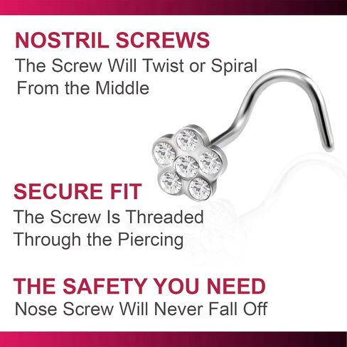 2pcs 20g 0.8mm Nose Screw Rings Flower Nostril Stud Surgical Stainless Steel Crystals Pick Color in Kuwait