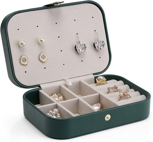 Vlando Small Travel Jewelry Box Organizer - Mirrored Jewelries Necklaces Rings Earrings Necklace Storage Case for Girls Women Vacation, White/Mint Green in Saudi Arabia