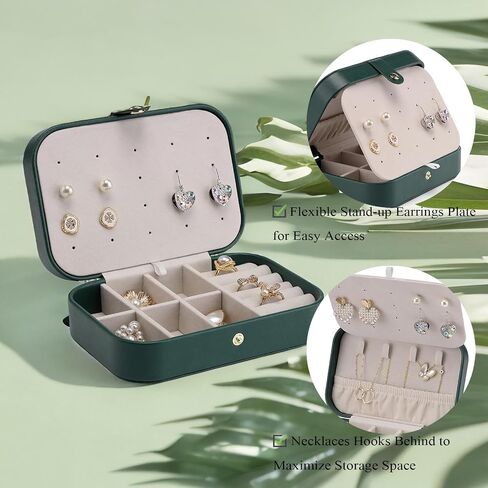Vlando Small Travel Jewelry Box Organizer - Mirrored Jewelries Necklaces Rings Earrings Necklace Storage Case for Girls Women Vacation, White/Mint Green in Saudi Arabia