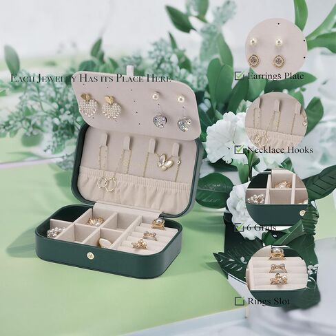 Vlando Small Travel Jewelry Box Organizer - Mirrored Jewelries Necklaces Rings Earrings Necklace Storage Case for Girls Women Vacation, White/Mint Green in Saudi Arabia